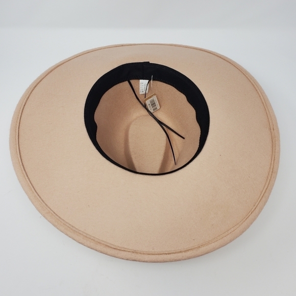 NWT BEIGE 100% WOOL FEDORA HAT WOMEN OS BOHO FESTIVAL WIDE BRIM - Picture 8 of 12